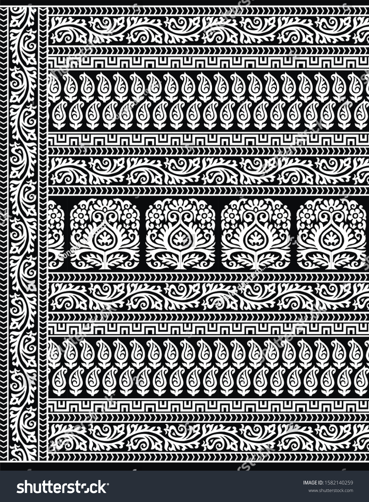 Textile Traditional Paisley Pattern Allover Pattern Stock Illustration ...