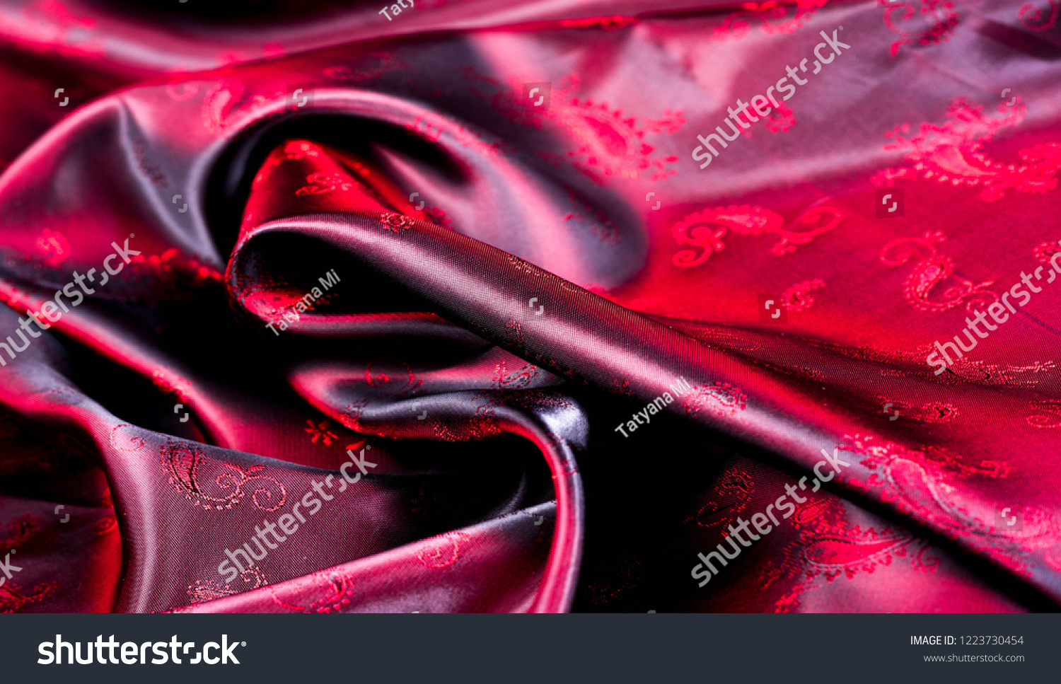 Silk Charmeuse Fabric Red Paisley