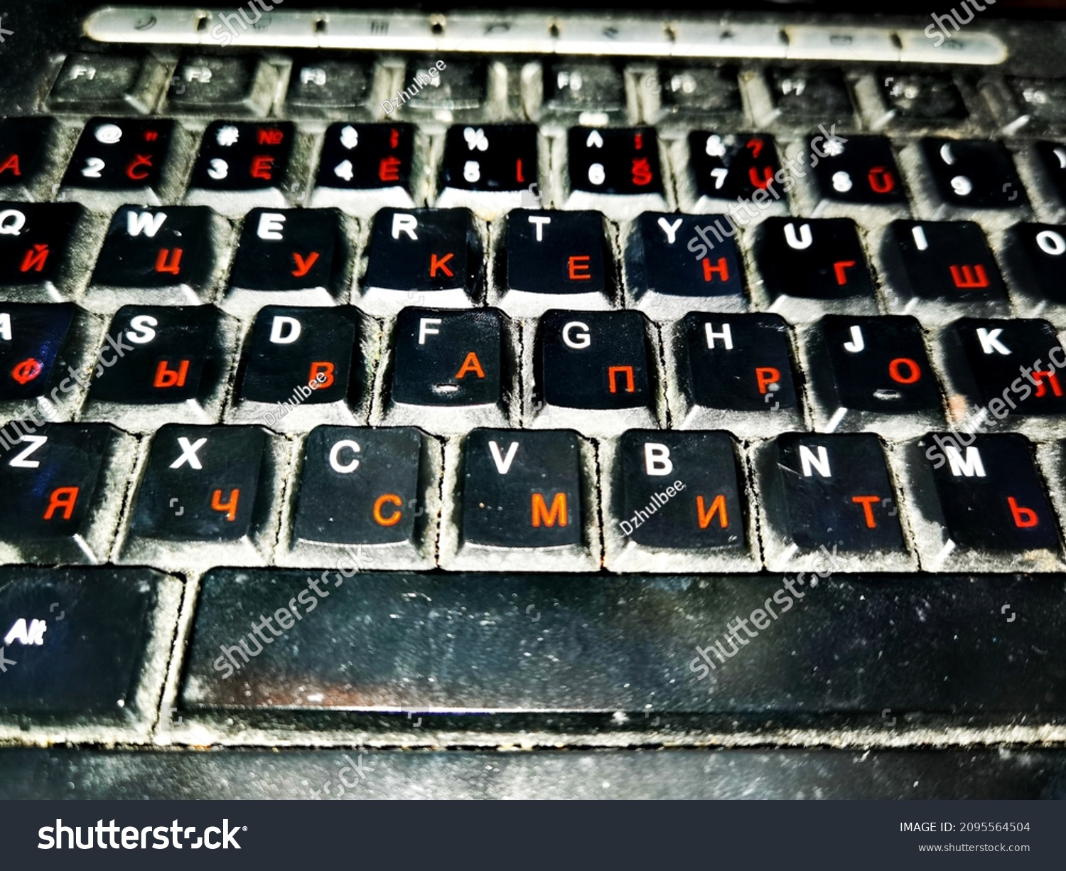 Texture Old Dusty Keyboard Red Letters Stock Photo (Edit Now) 2095564504