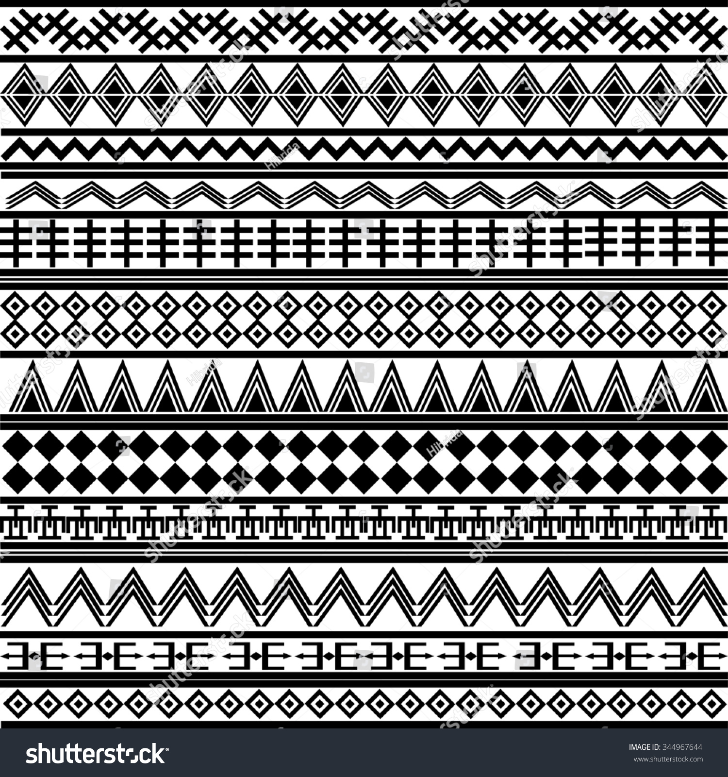 Texture With Ethnic Geometrical Ornaments, Black And White African ...