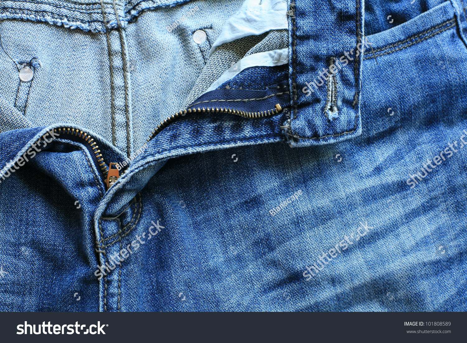 Textured Pattern: Unzipped Men Blue Jeans Stock Photo 101808589 ...