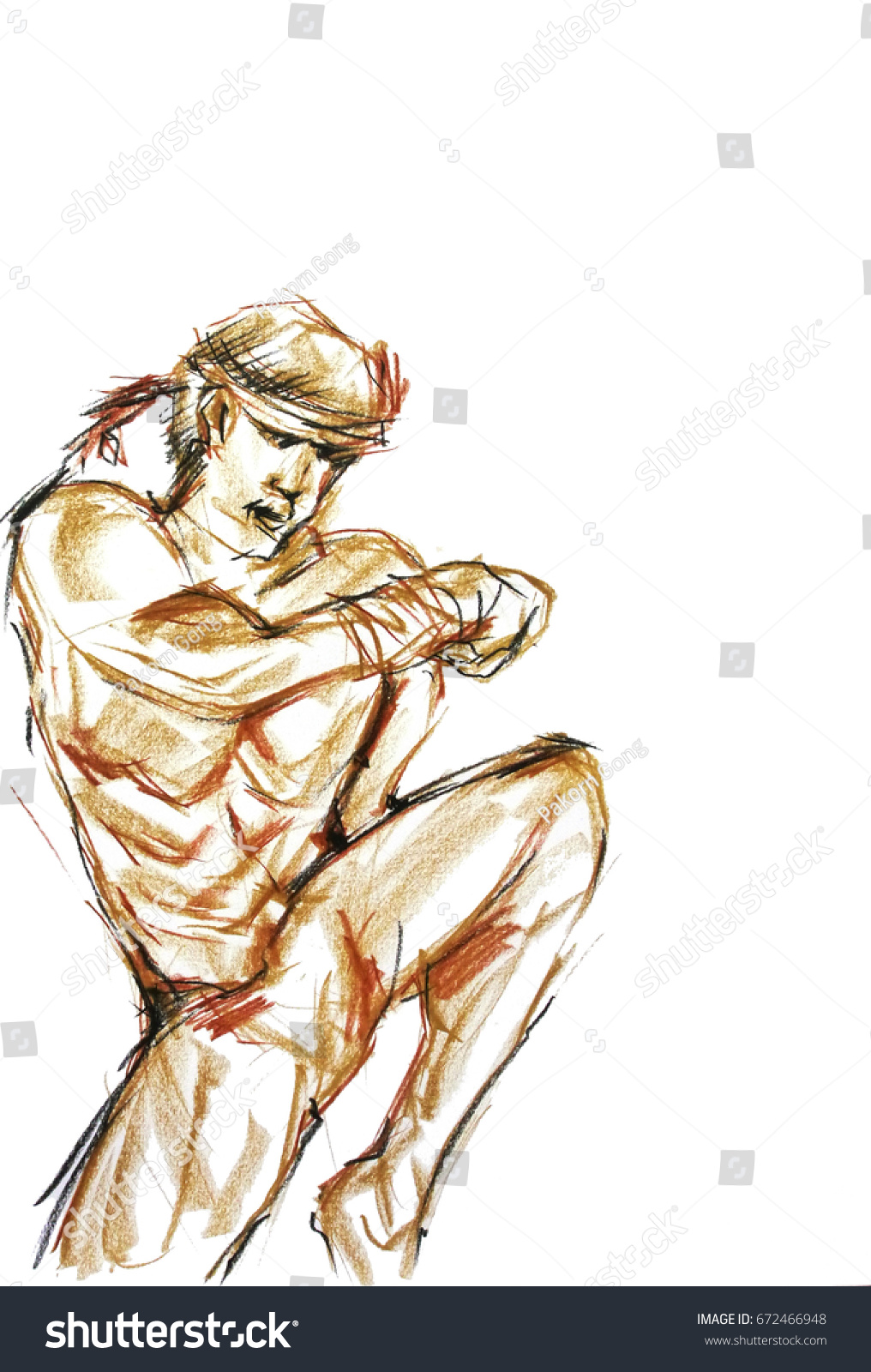 Thai Boxing Drawing Crayon Stock Illustration 672466948 Shutterstock