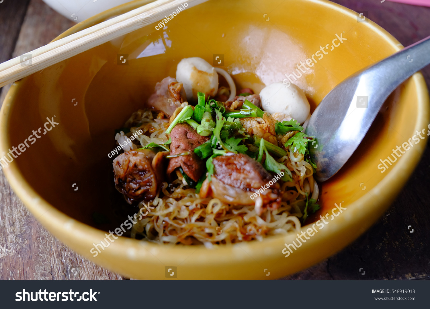 Download Thai Noodle Yellow Bowl On Wood Food And Drink Stock Image 548919013 PSD Mockup Templates