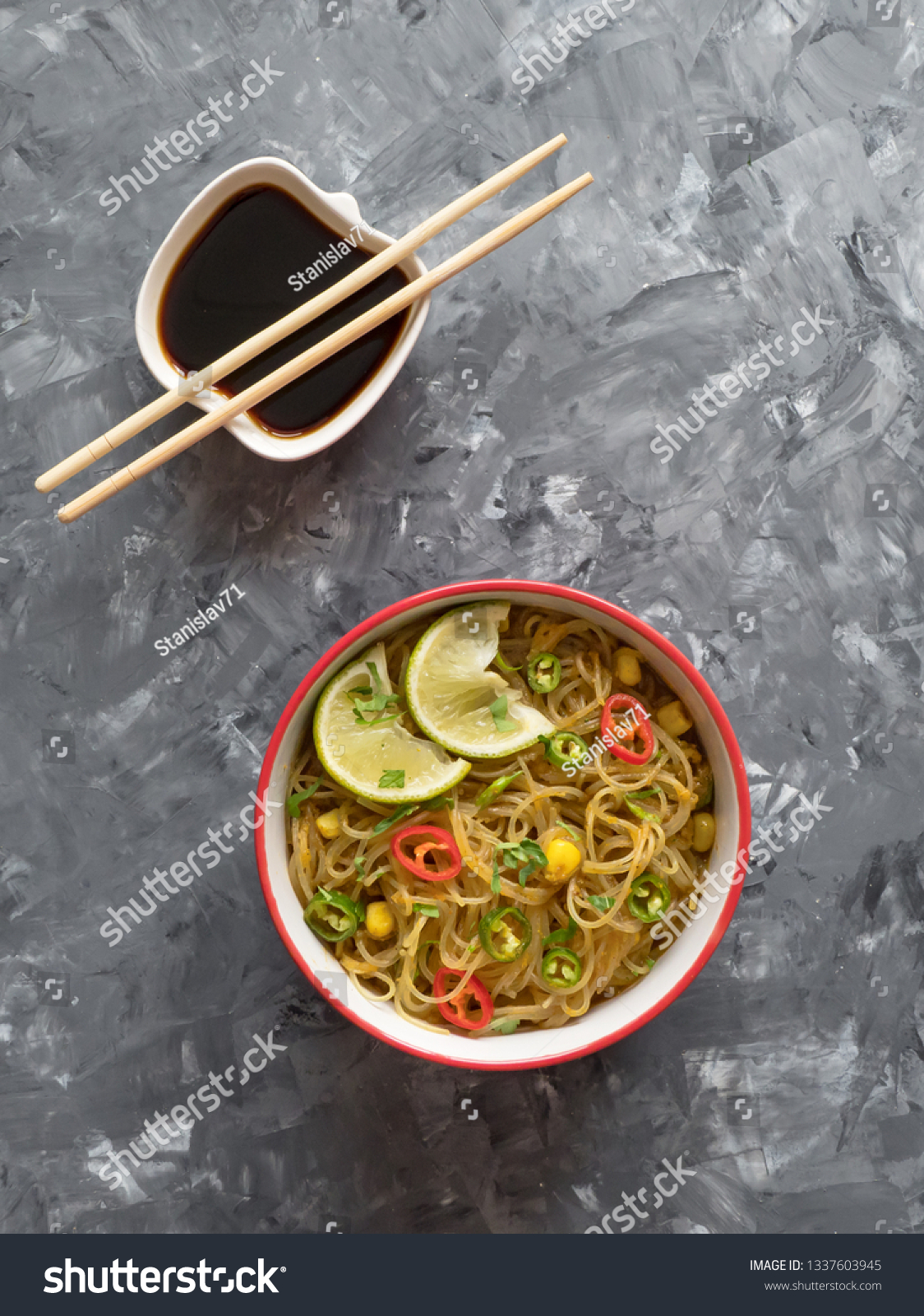 Thai Red Curry Noodle Soup Food And Drink Stock Image 1337603945