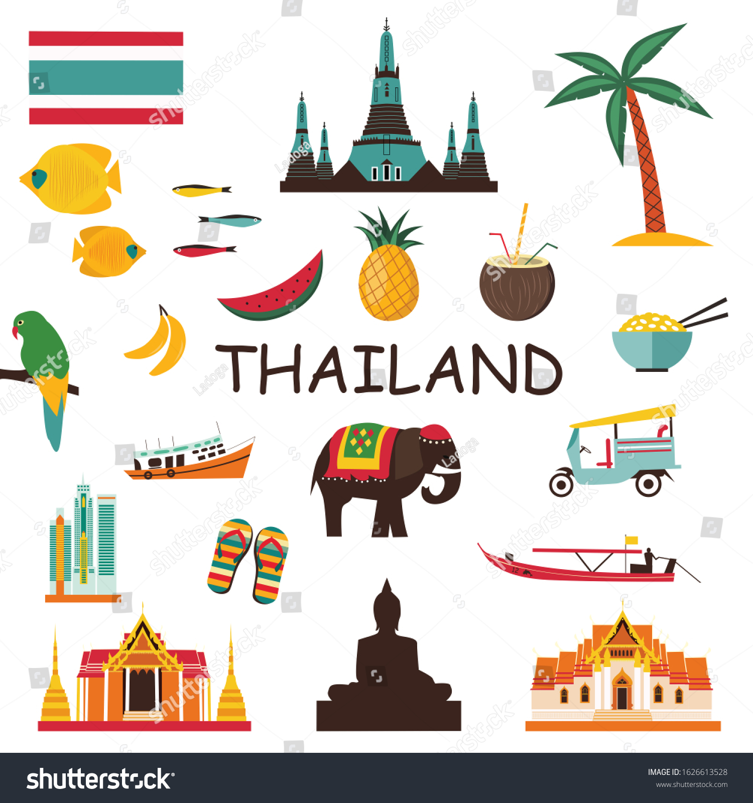 Thailand Icons Symbols Set: Hình minh họa có sẵn 1626613528  Shutterstock