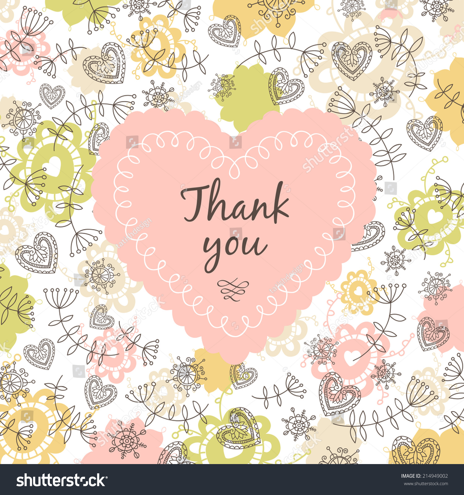 Thank You Note Heart Flower Stock Illustration 214949002