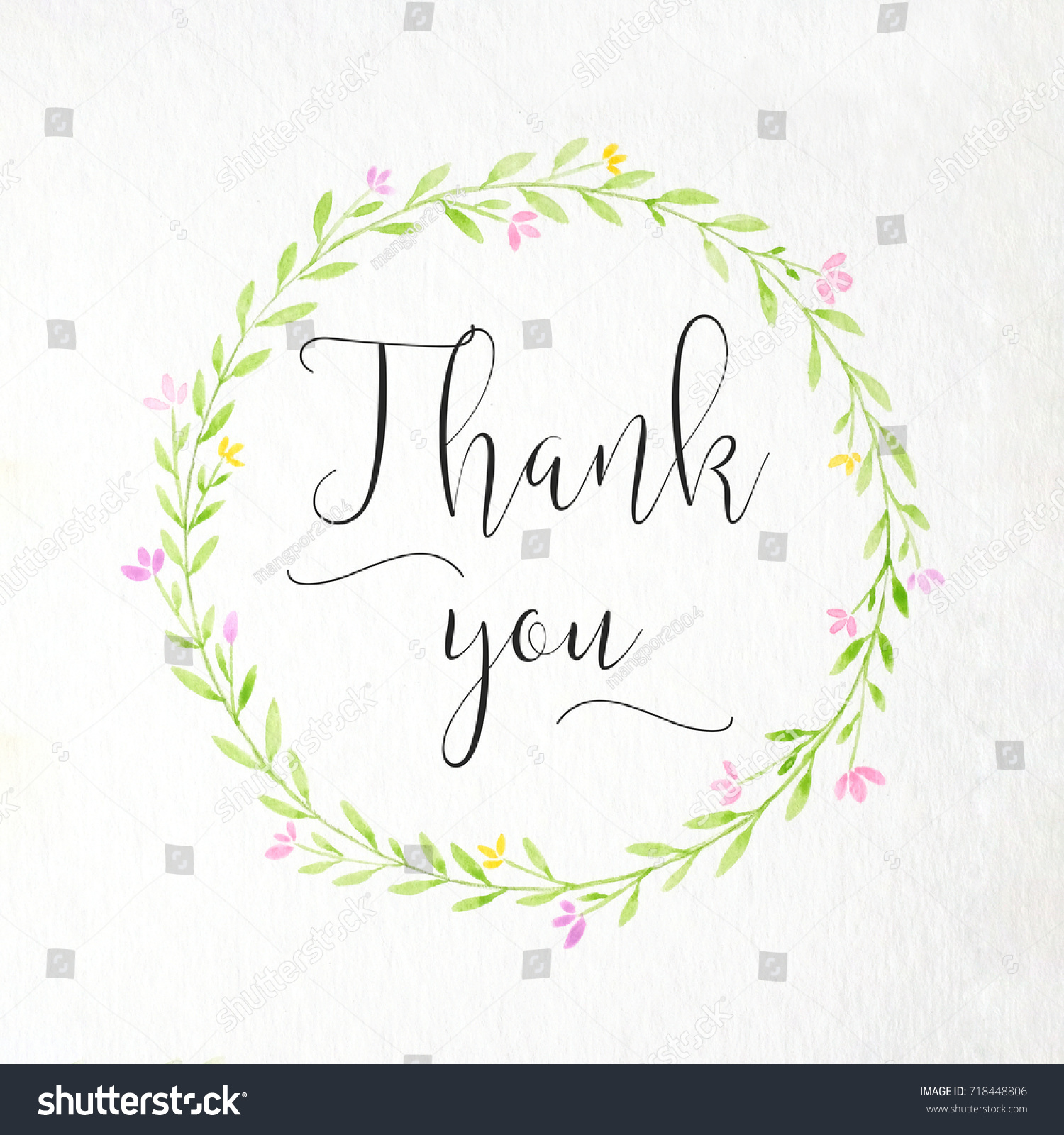 Thank You Word Hand Drawing Watercolor Stock Illustration 718448806 ...