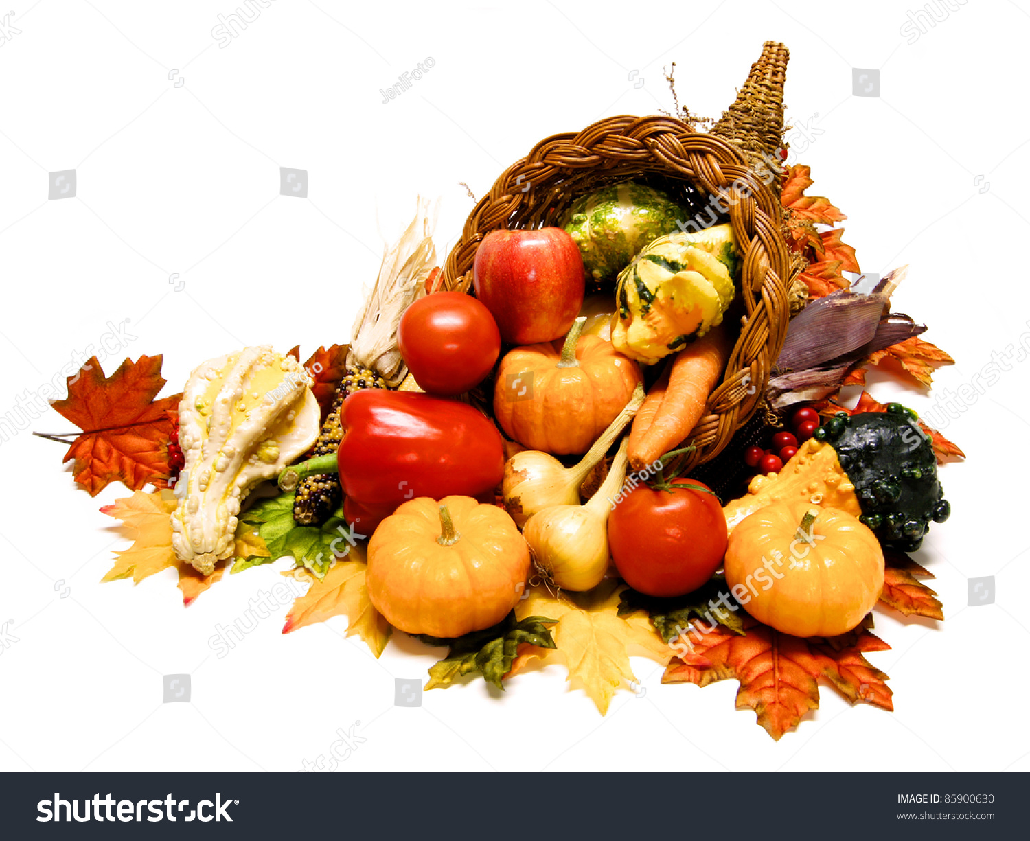 Thanksgiving Or Harvest Cornucopia Over A White Background Stock Photo ...