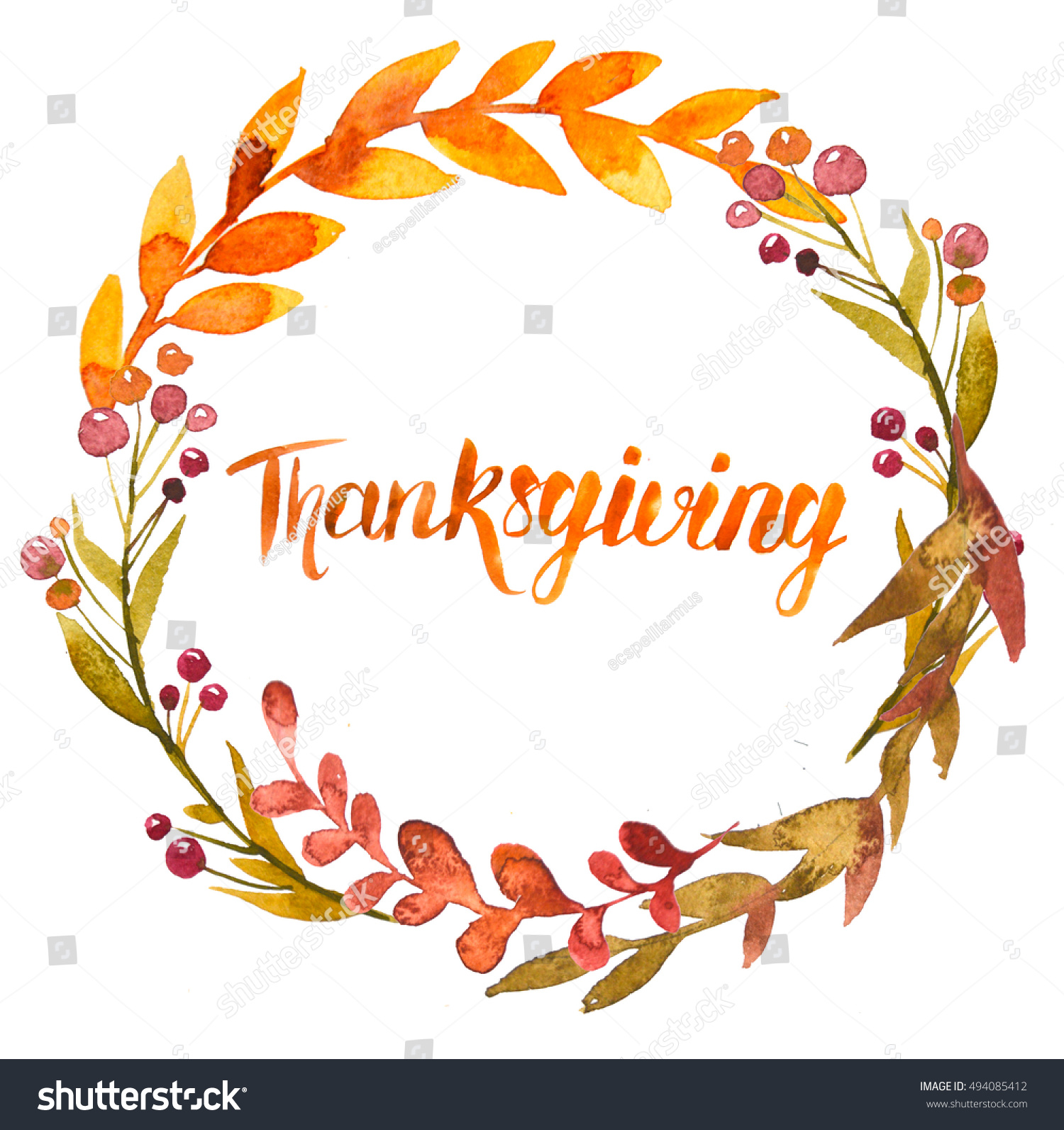 Thanksgiving Watercolor Illustration Wreath Garland Circle Stock ...
