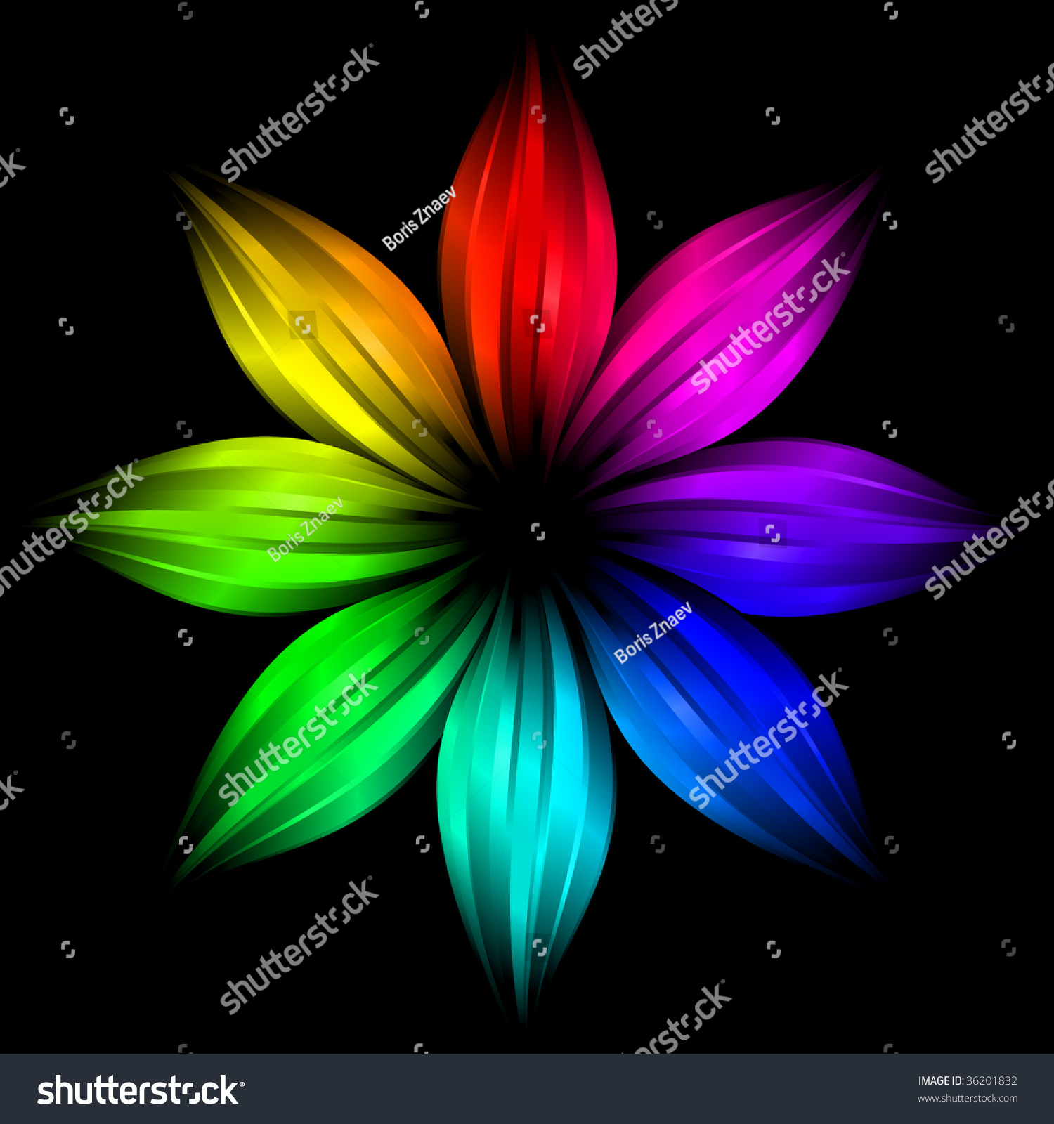 The Abstract Rainbow Flower On Black Background Stock Photo 36201832 ...