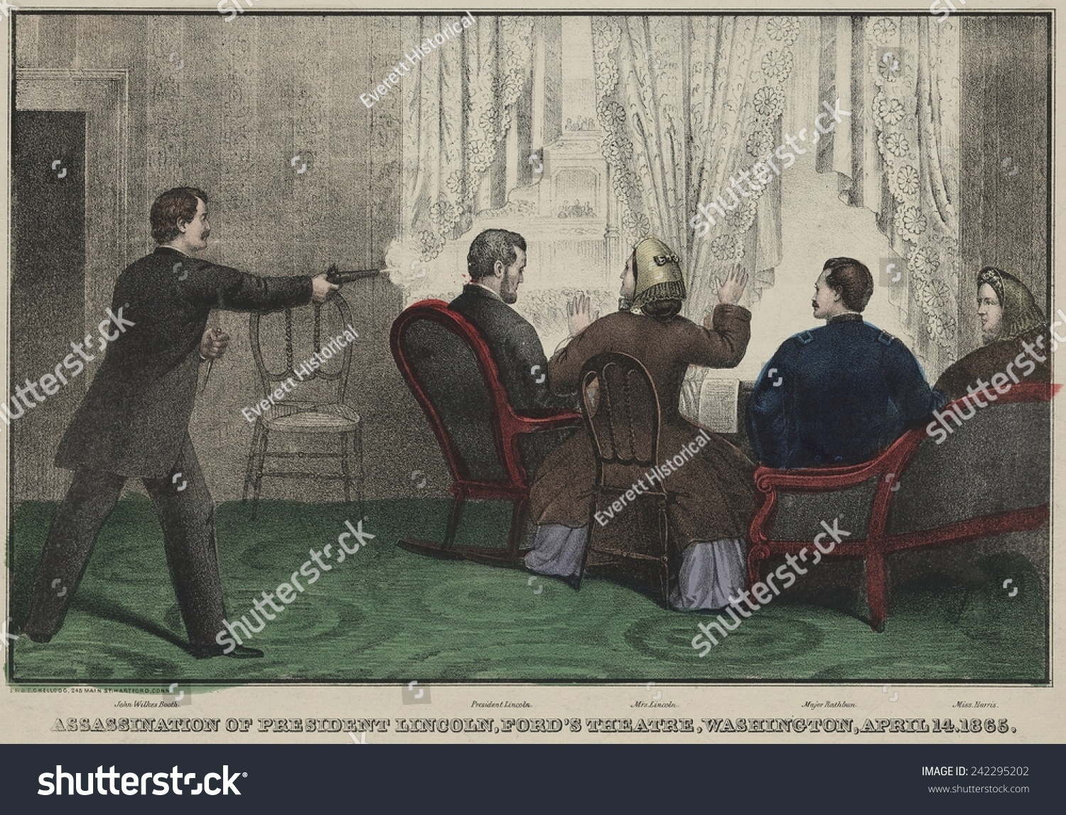ワシントンdのフォードズ シアターでジョン ウィルクス ブースがリンカーン大統領を暗殺した C 1865年4月14日 のイラスト素材