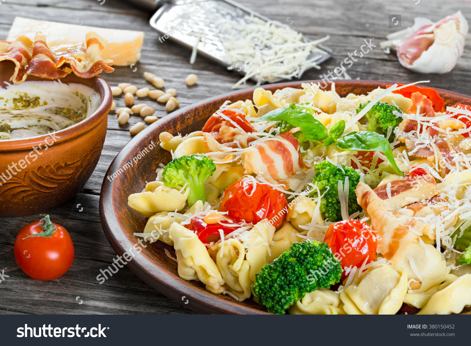 Best Tortellini Pasta Salad Grilled Tomatoes Stock Photo ...