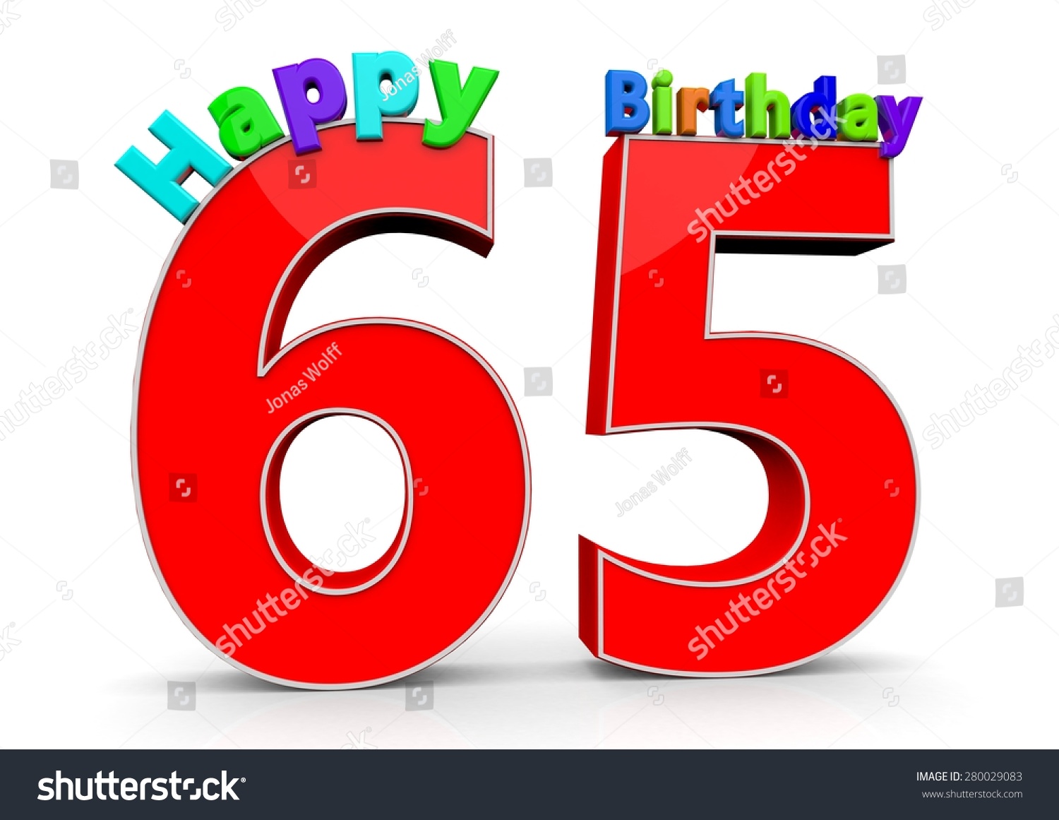 The Big Red Number 65 With Happy Birthday In Colorful Letters Stock ...