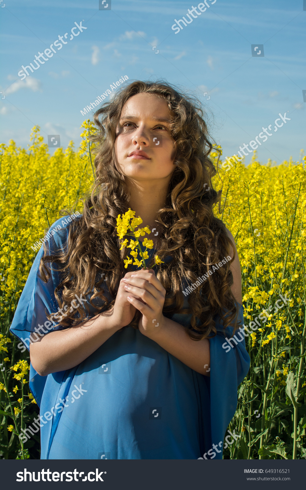 Blonde Poses Blossoming Yellow Rape Field Stock Photo Edit Now