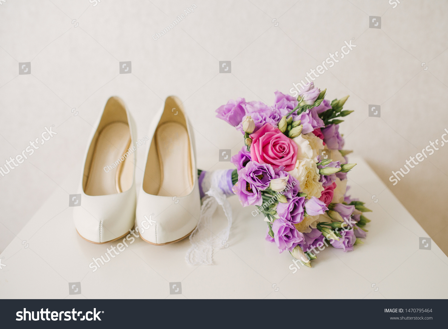 Brides Shoes Pink Lilac Wedding Bouquet 