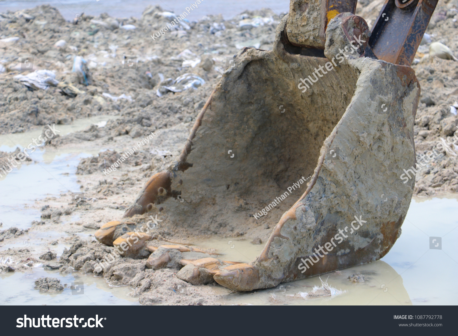 Bucket Excavator Work Muddy Place Near Stock Photo Edit Now