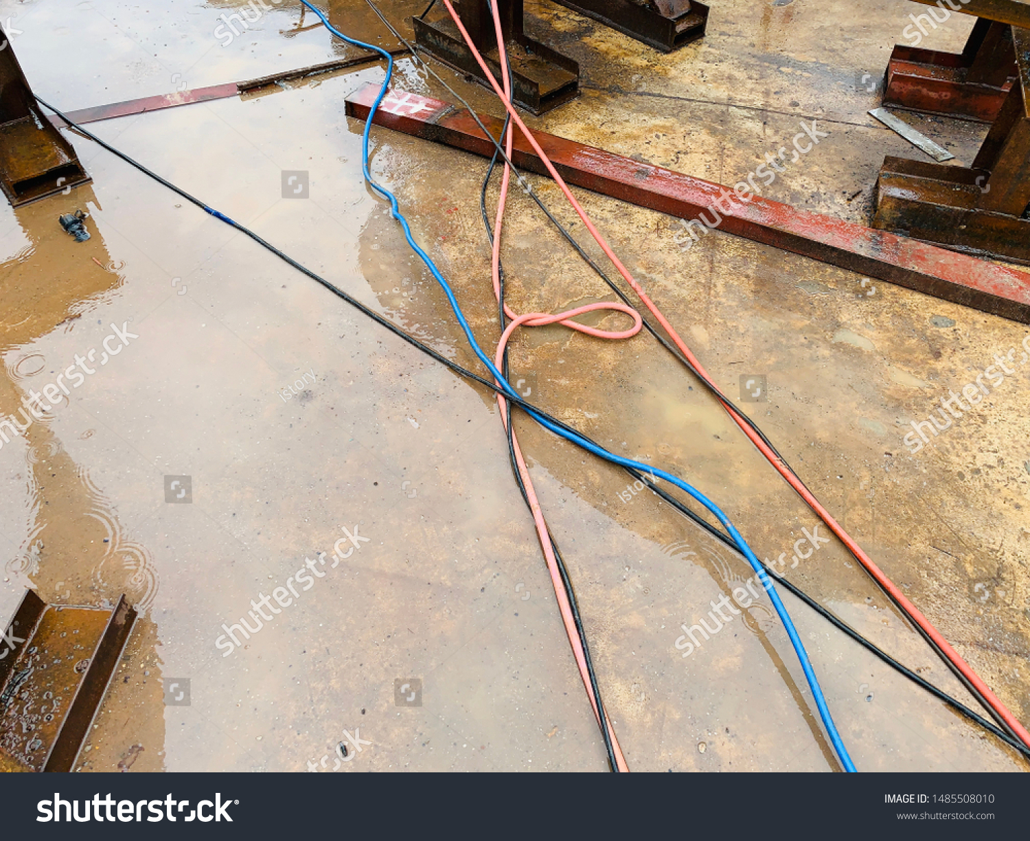 Cable Lay Down On Wet Floor Stock Photo Edit Now 1485508010
