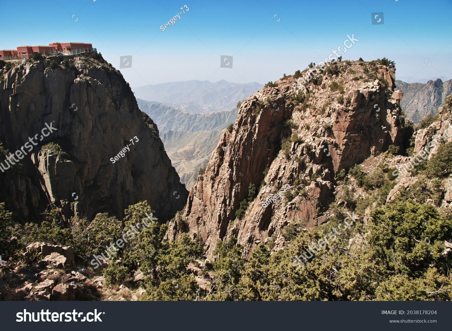 1 040 Asir Mountains Images Stock Photos Vectors Shutterstock   Stock Photo The Canyon Of Asir Region The View From The Viewpoint Saudi Arabia 2038178204 