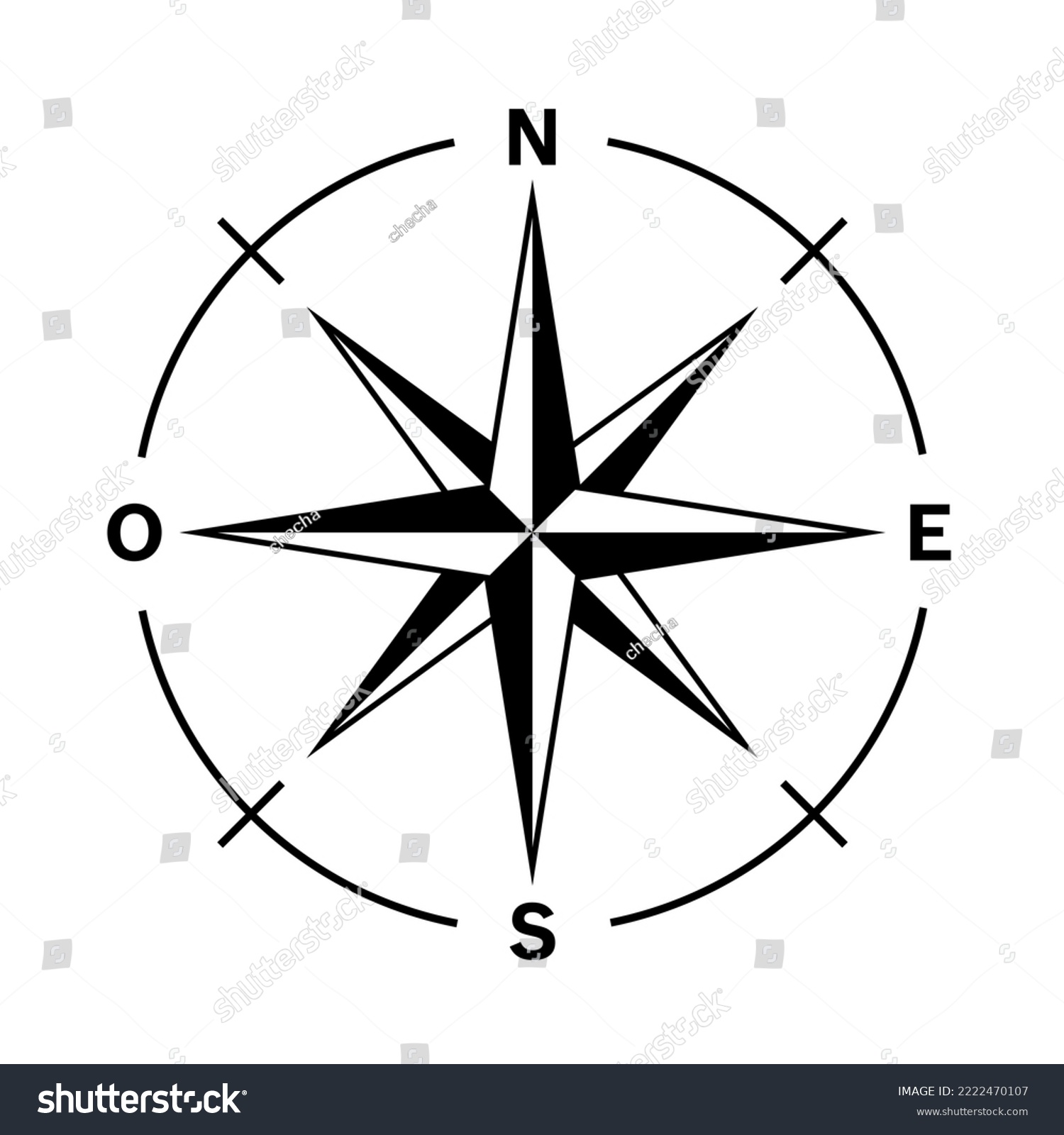recommend clip art: The cardinal direction (horizon side) icon. Symbol of travel and direction in navigation. The subject of orientation on the terrain or map.
