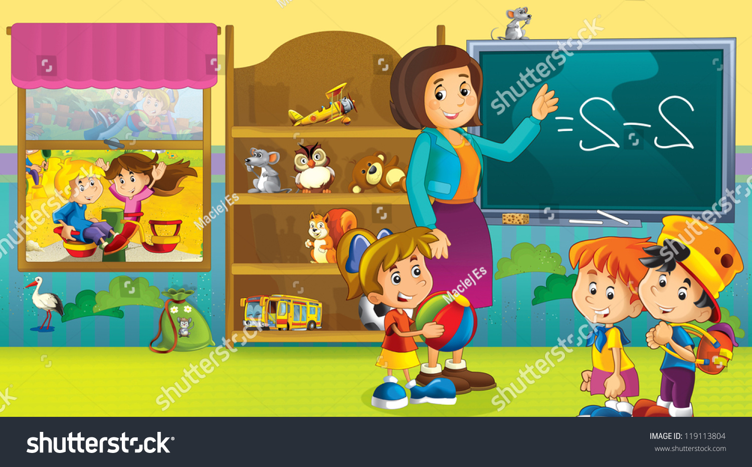 Cartoon Kindergarten Fun Play Illustration Children Stock Illustration ...