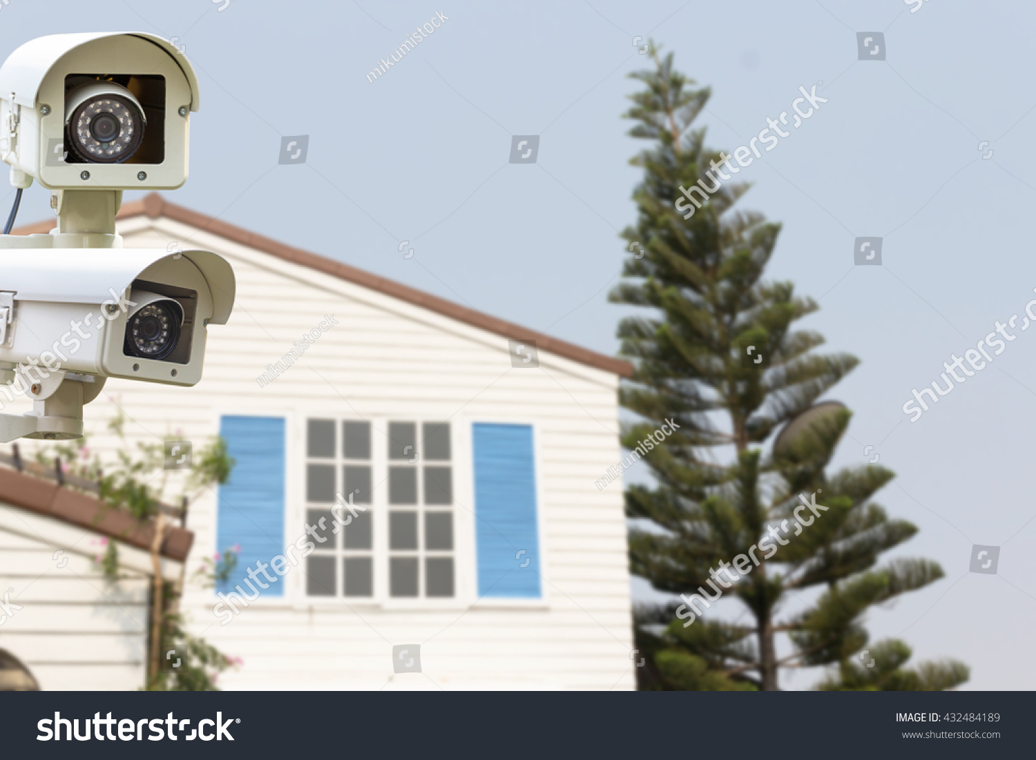 CCTV Security Camera Operating On Backyard Stock Photo Image