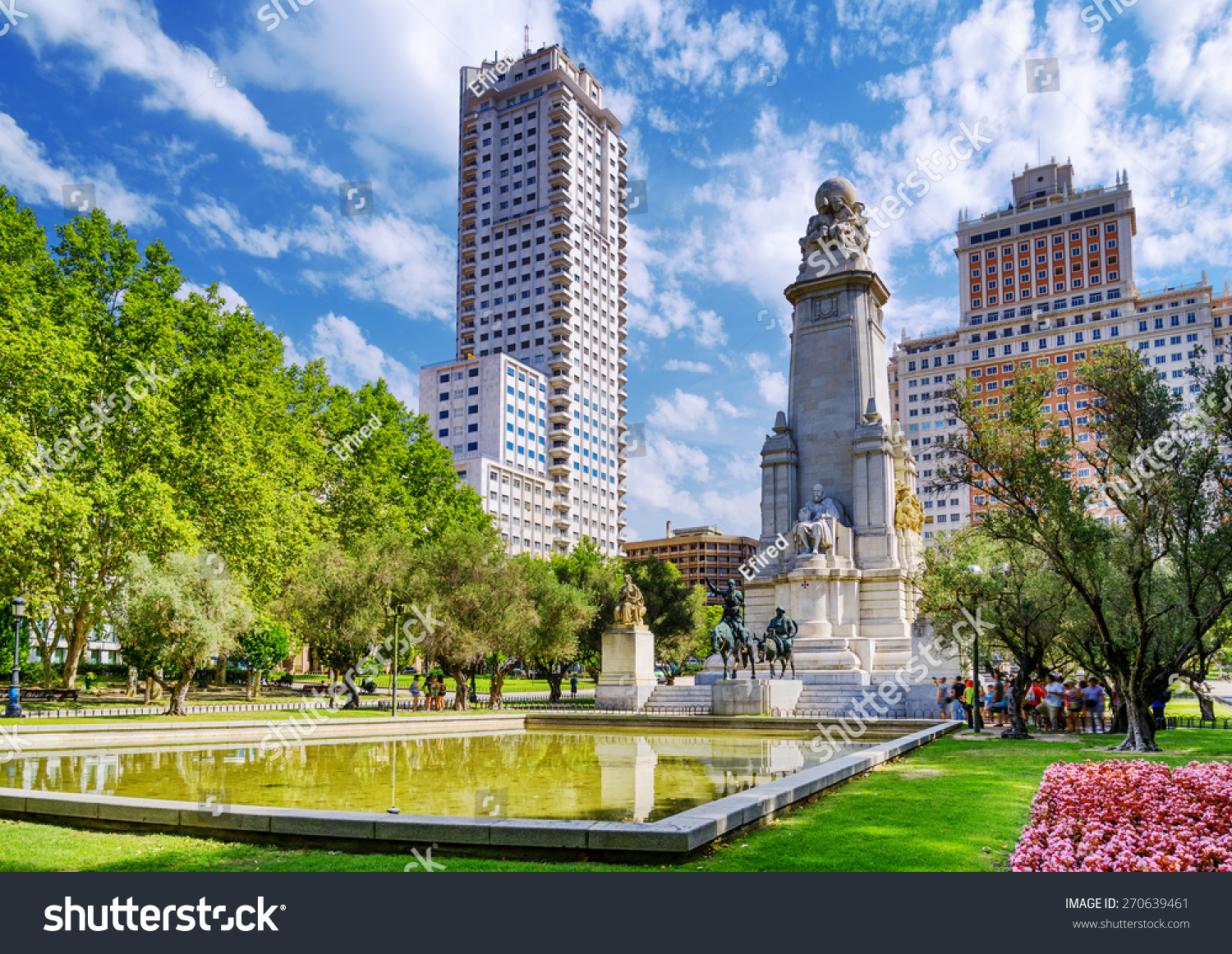 The Cervantes Monument, The Tower Of Madrid (Torre De Madrid) And The ...