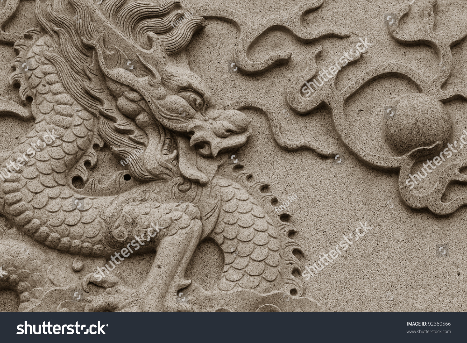 The Chinese Dragon Carved In Stone Stock Photo 92360566 : Shutterstock