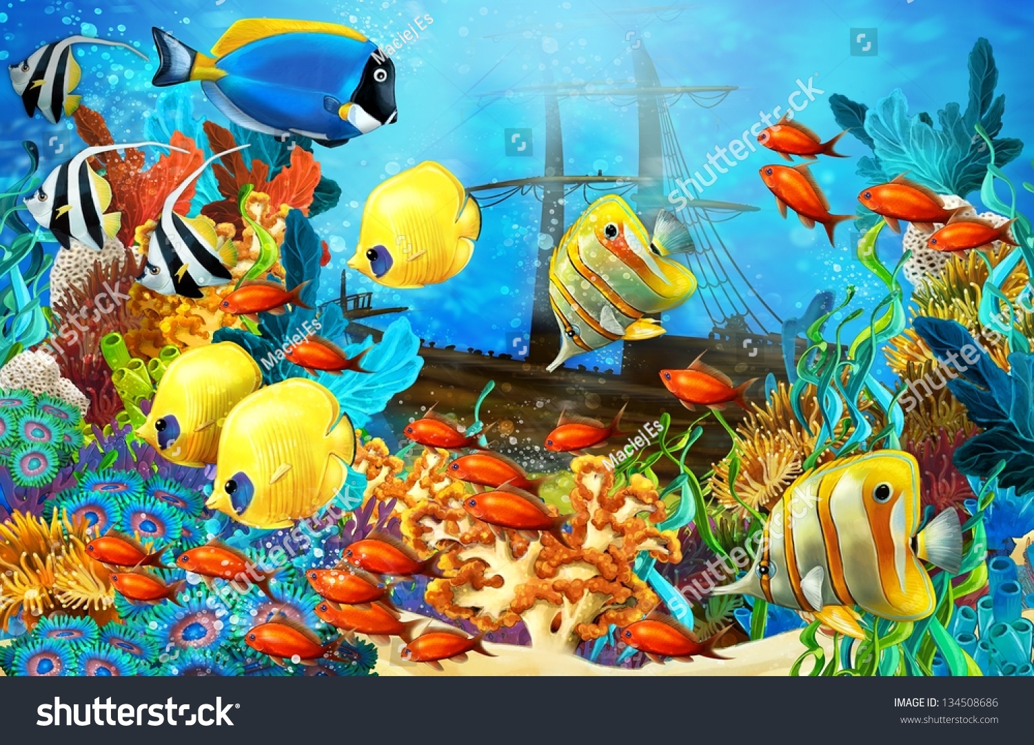 Coral Reef Illustration Children Stock Illustration 134508686 ...