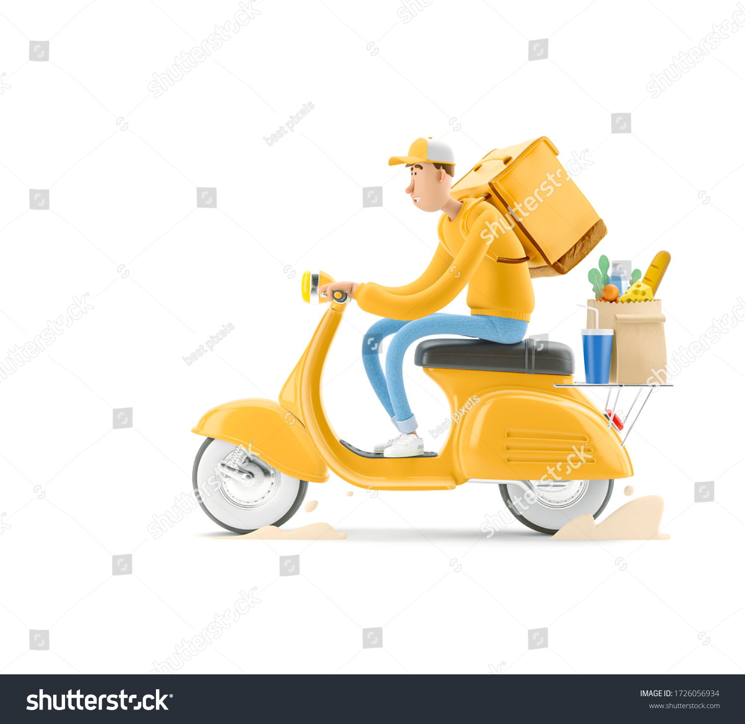 Courier Delivers Groceries Home On Moped Stock Illustration