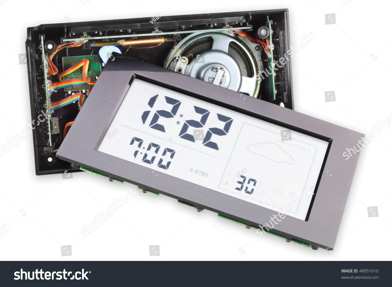 Cracked Disassembled Broken Digital Electronic Clock Stock Photo (Edit
