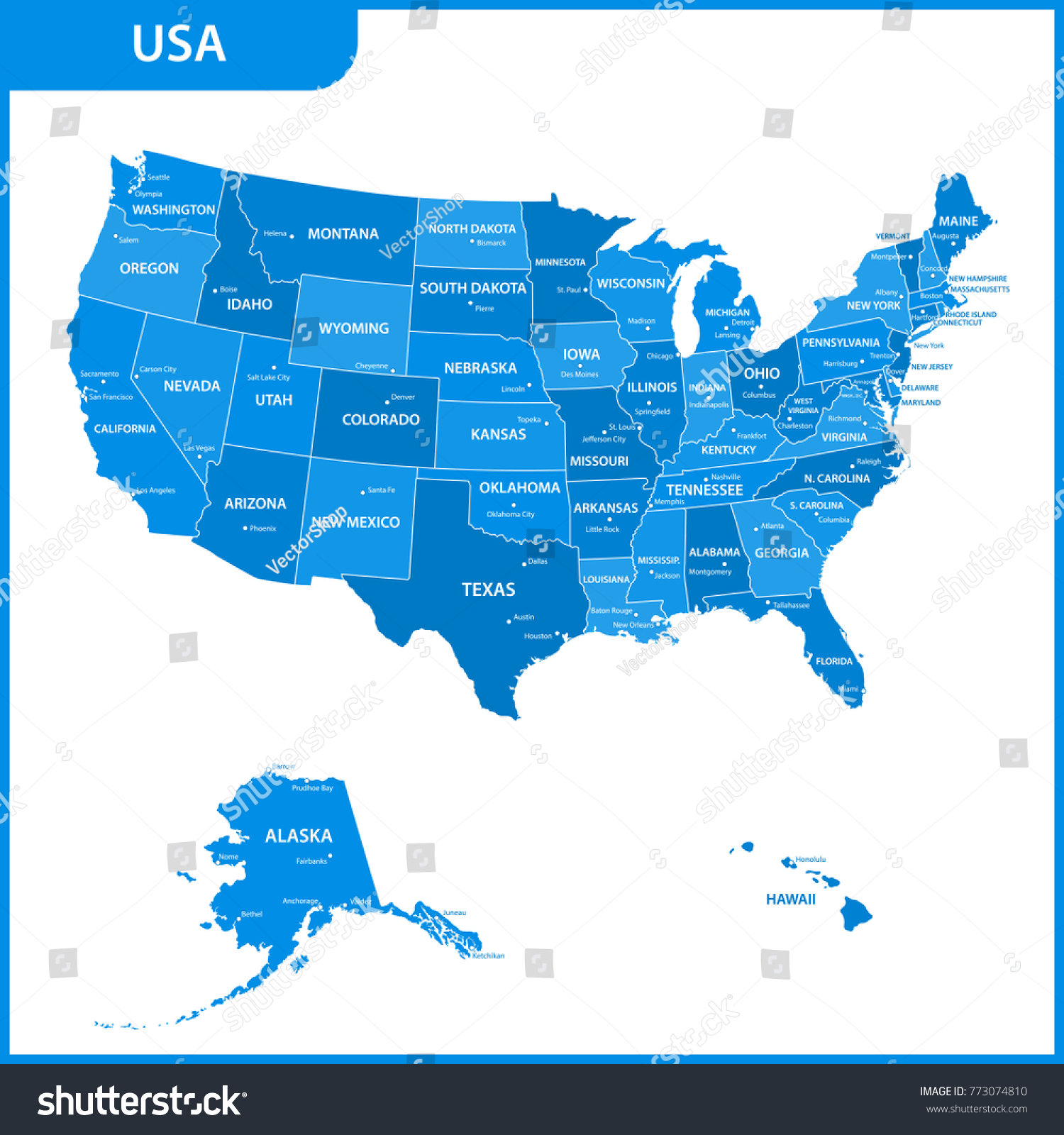 Map Of Central United States With Cities Detailed Map Usa Regions States Cities Stock Vector (Royalty Free)  730703539 | Shutterstock