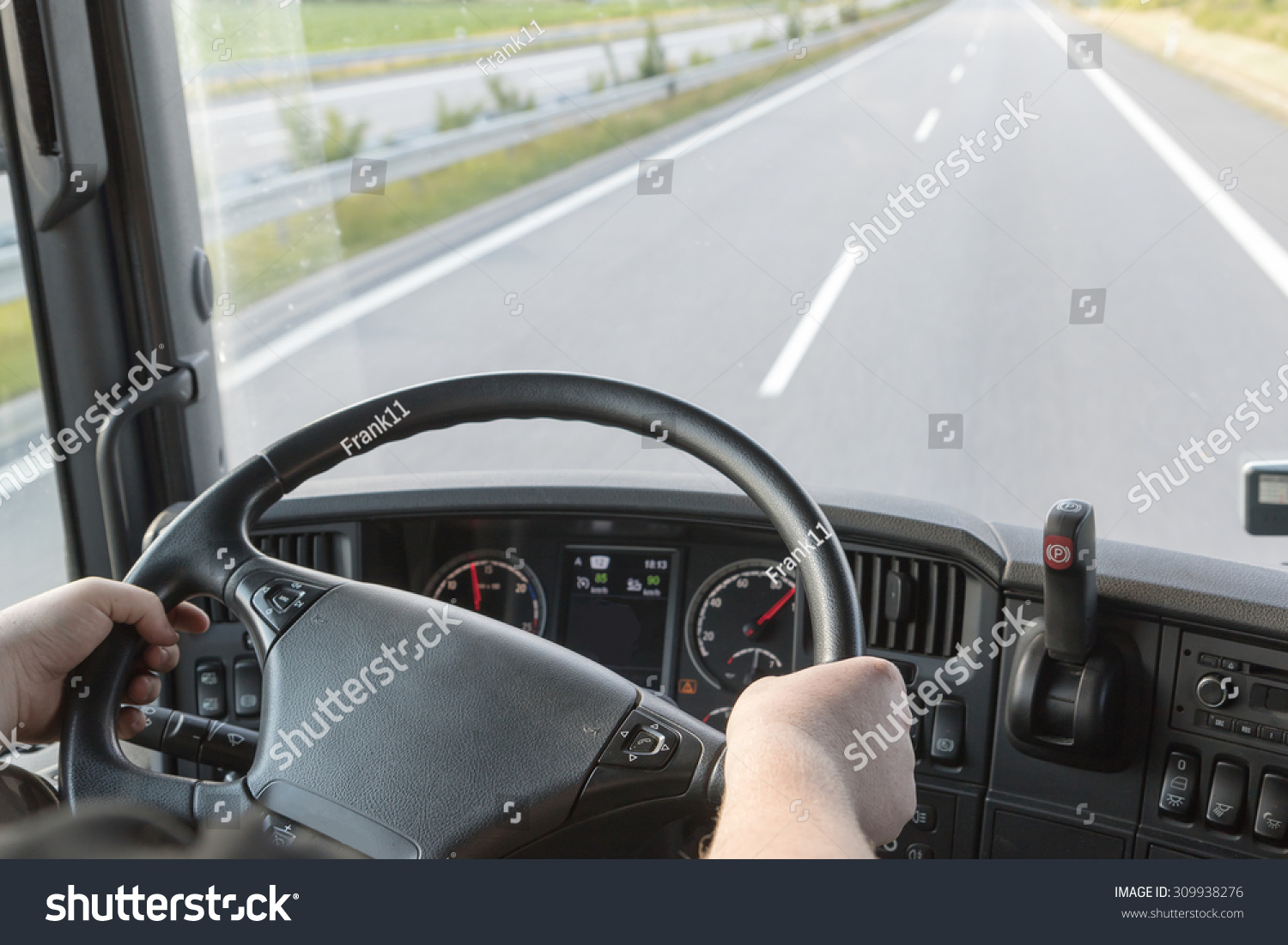 Driver Holding Steering Wheel Driving Truck Stock Photo 309938276 ...