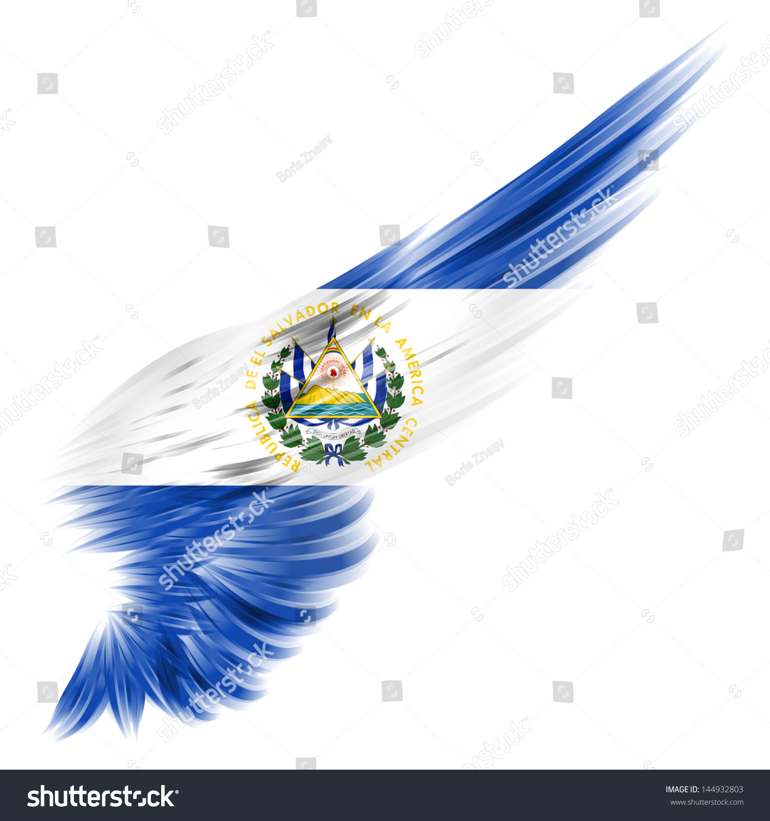 The El Salvador Flag On Abstract Wing With White Background Stock Photo ...