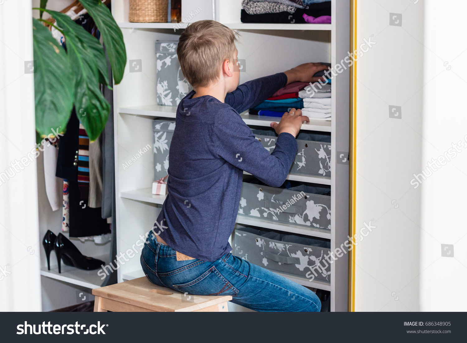 European Blond Boy Teenager Brings Wardrobe Stock Photo Edit Now