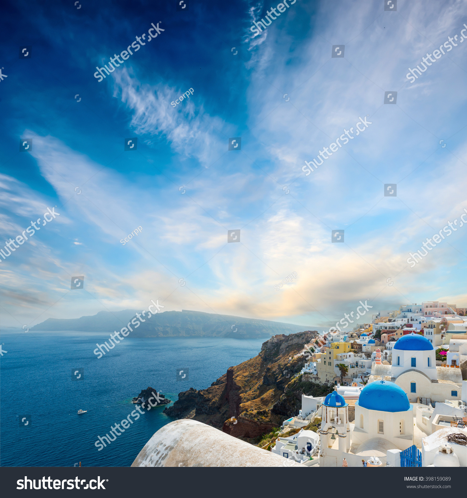 The Famous Blue And White City Oia,Santorini Stock Photo 398159089 ...