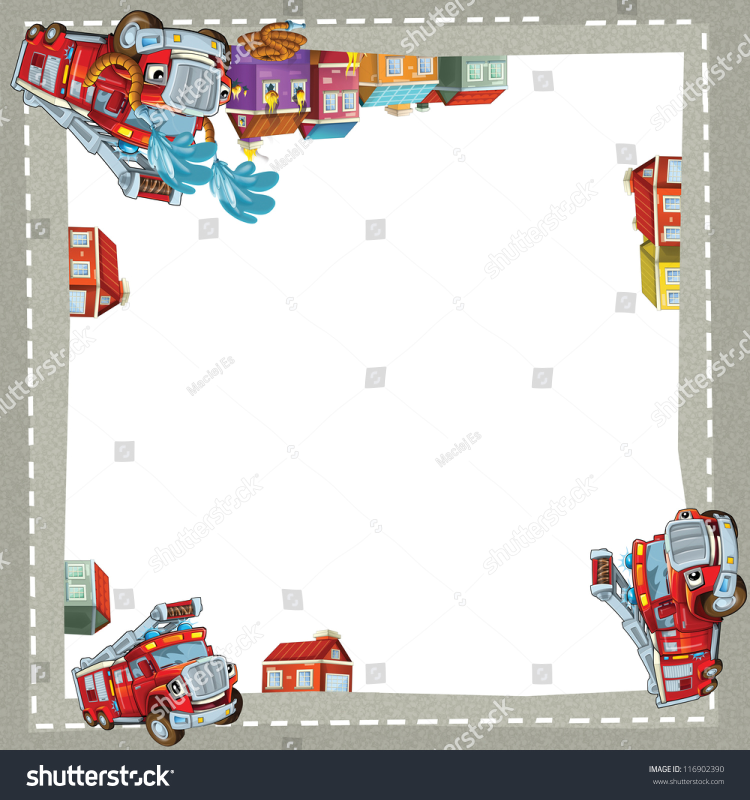 Fire Truck City Border Illustration Children のイラスト素材