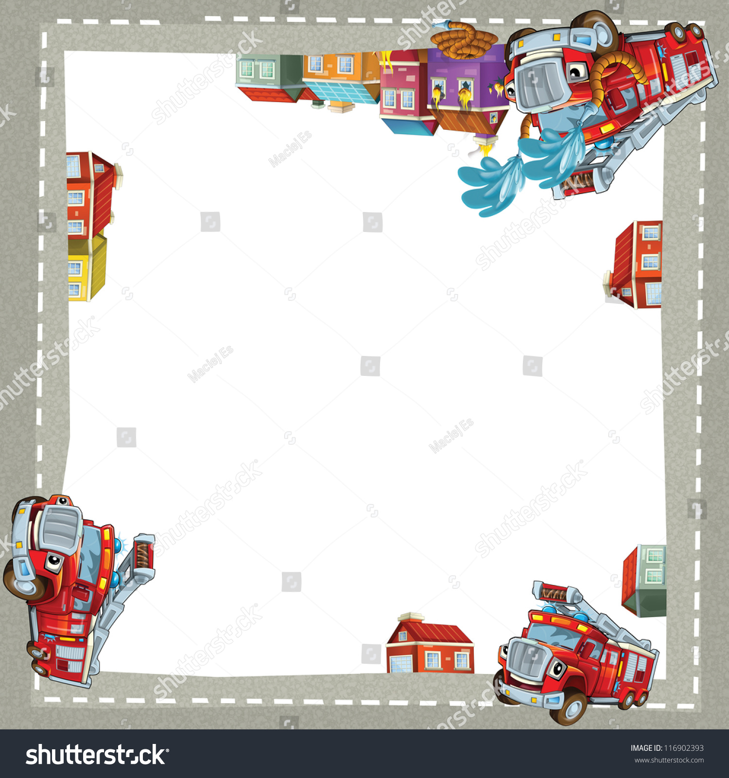 Fire Truck City Border Illustration Children のイラスト素材