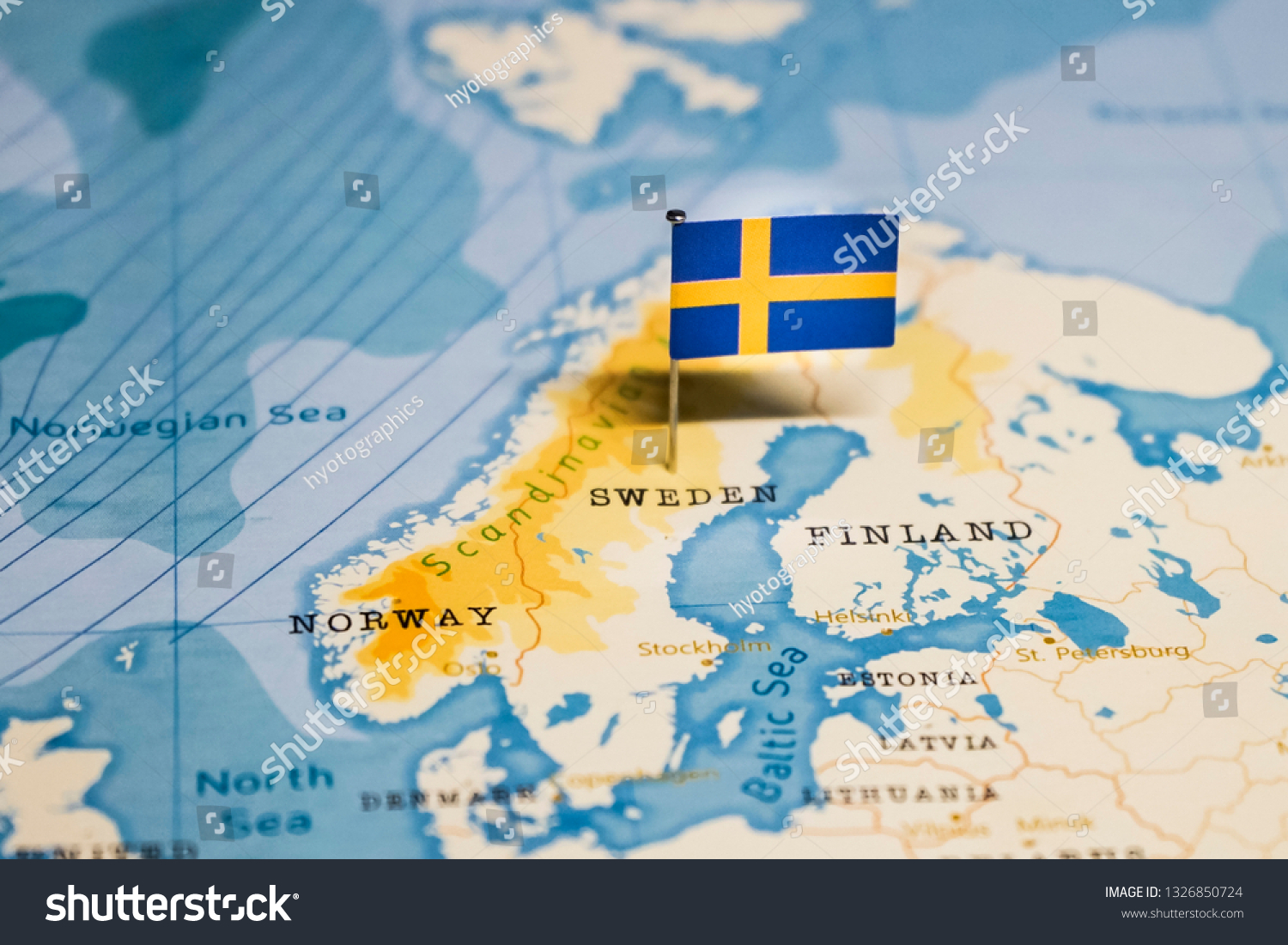 Stock Photo The Flag Of Sweden In The World Map 1326850724 