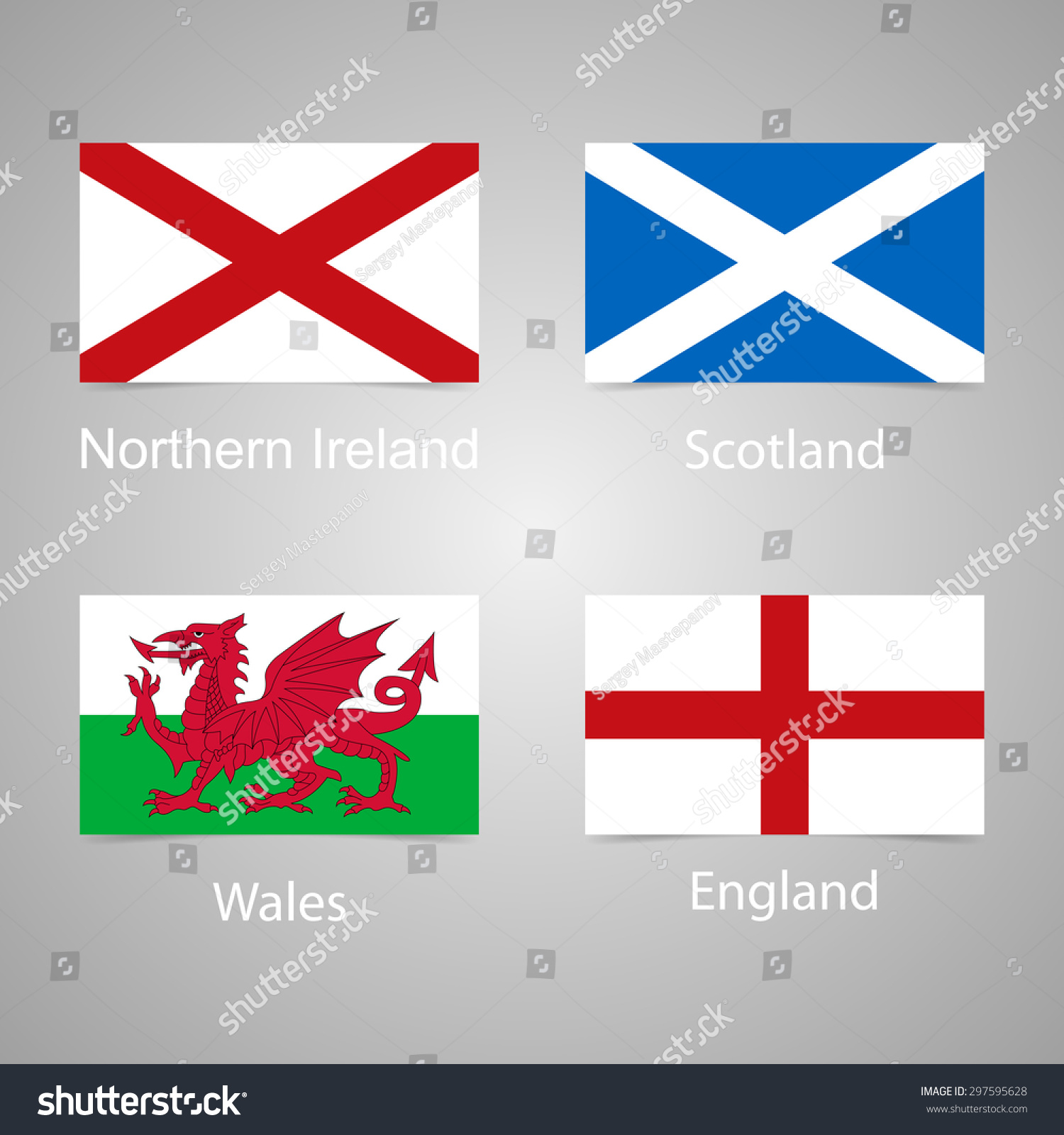 イギリス スコットランド ウェールズ 北アイルランドの国旗 正確な比率と色 のイラスト素材