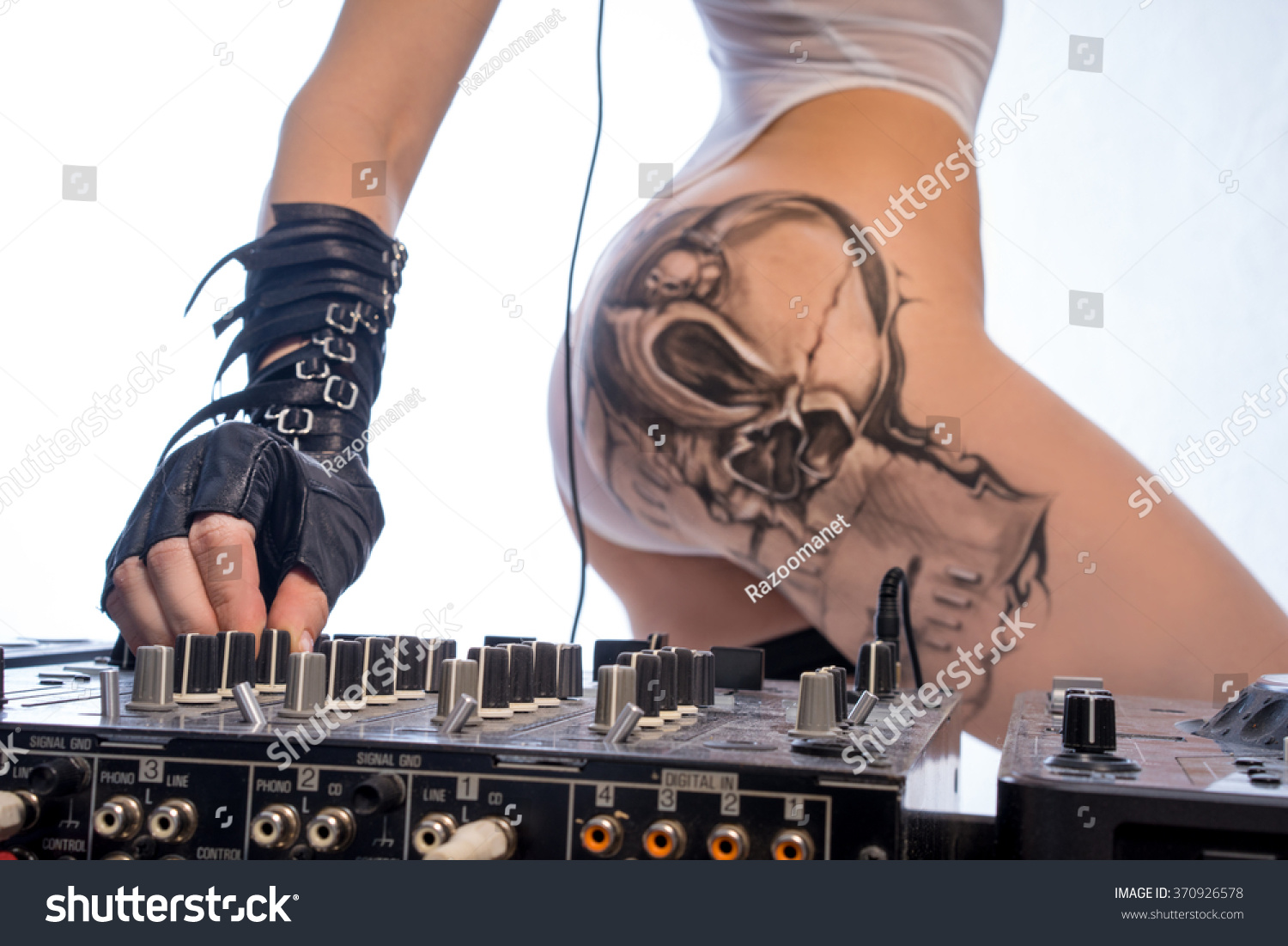 naked girl with dj equipment