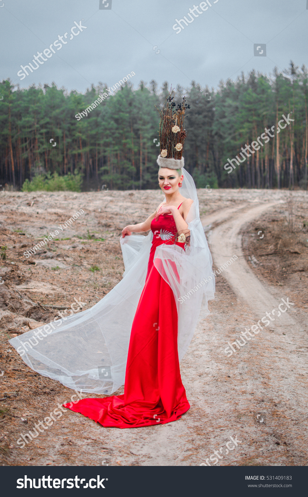 white with red dress