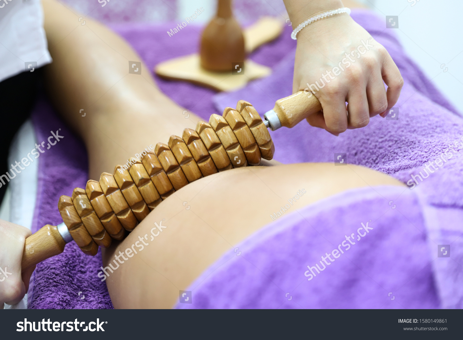 Girl Enjoys Relaxed Anticellulite Massage Wooden Stock Photo Edit Now