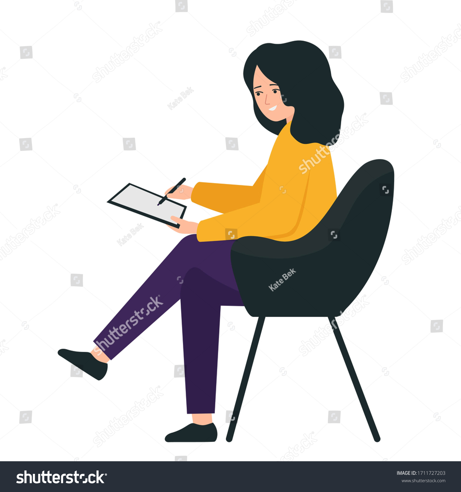 Girl Sitting Chair His Legs Crossed 库存插图 1711727203 Shutterstock 