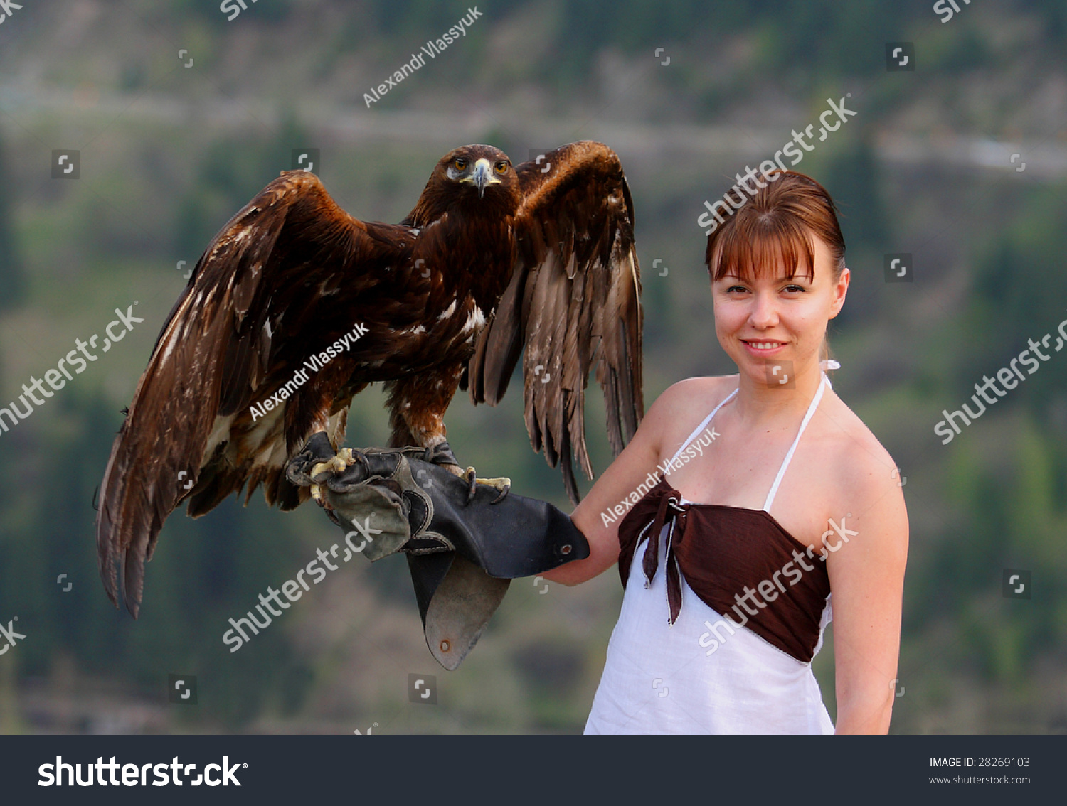 Girl Golden Eagle On Hand Stock Photo Edit Now 28269103