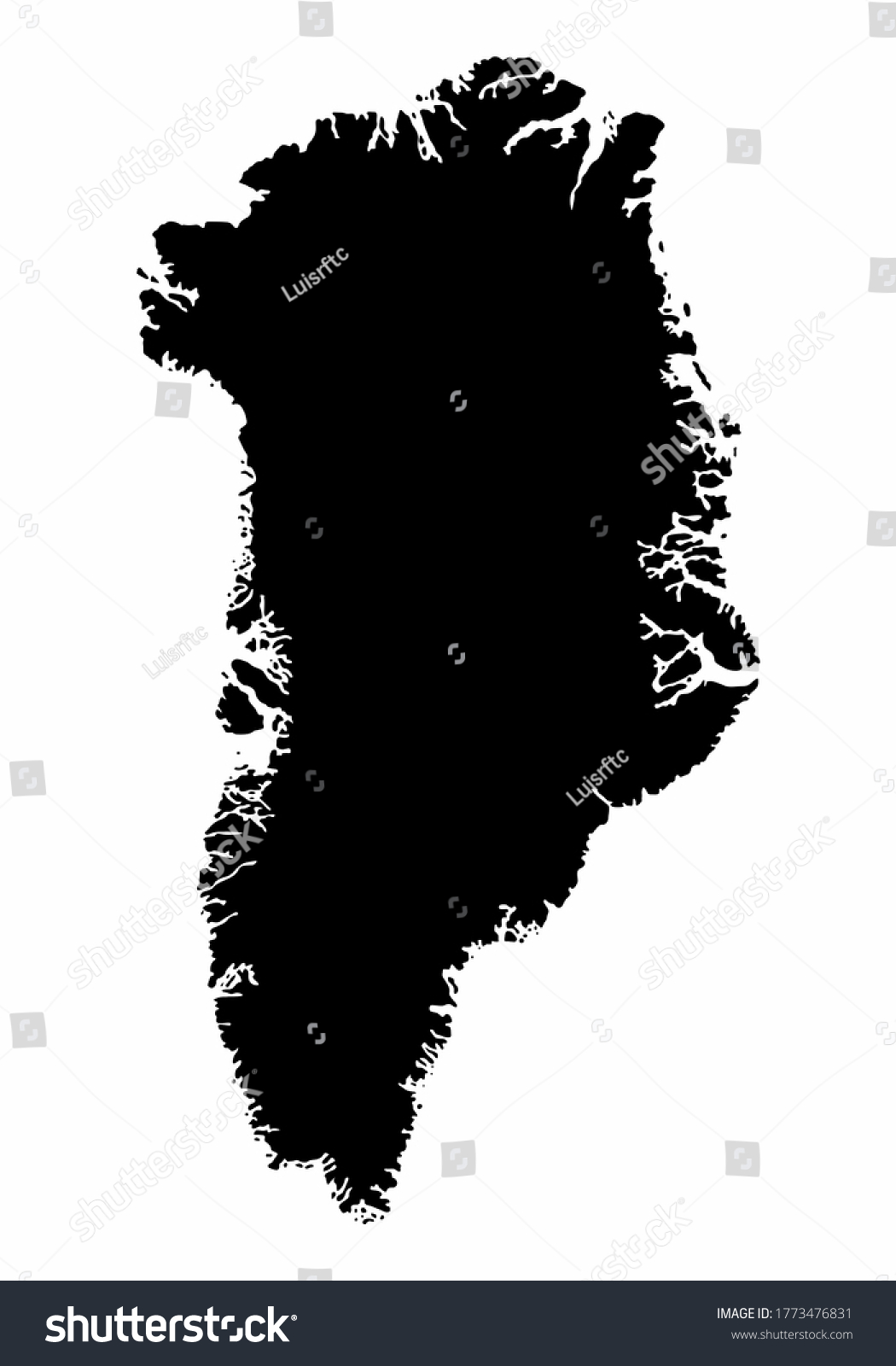 Greenland Dark Silhouette Map Isolated On Stock Illustration 1773476831 ...