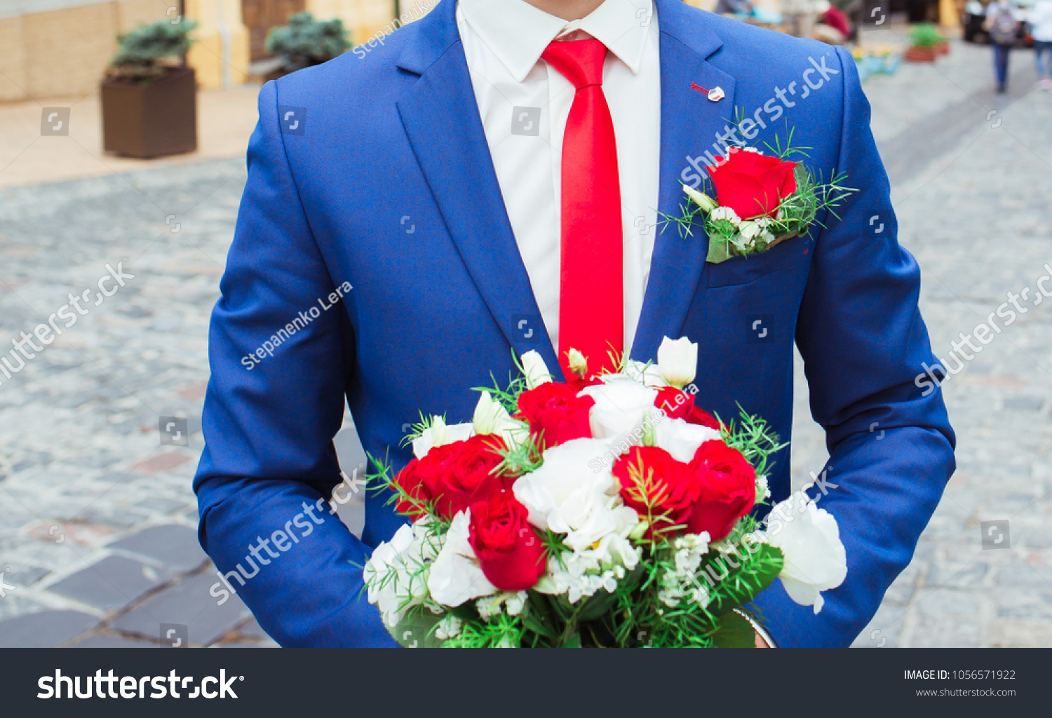 blue suit red tie