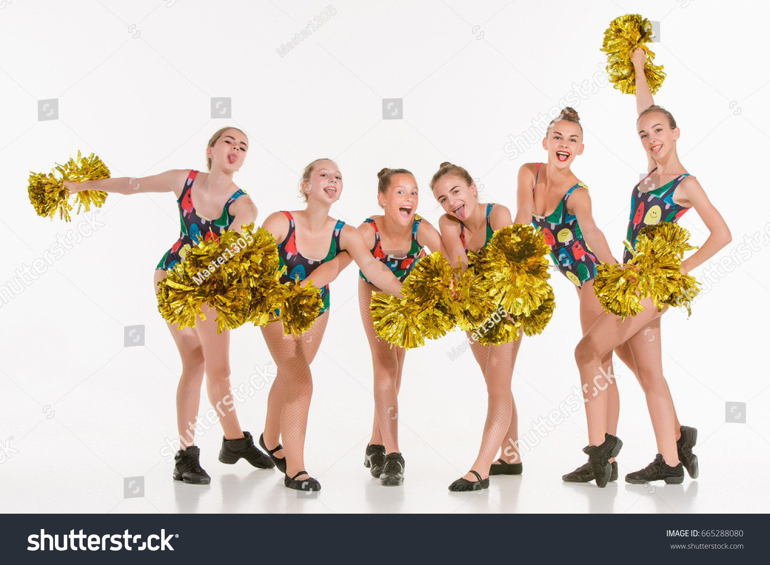 Group Teen Cheerleaders Posing White Studio Stock Photo 665288080 ...