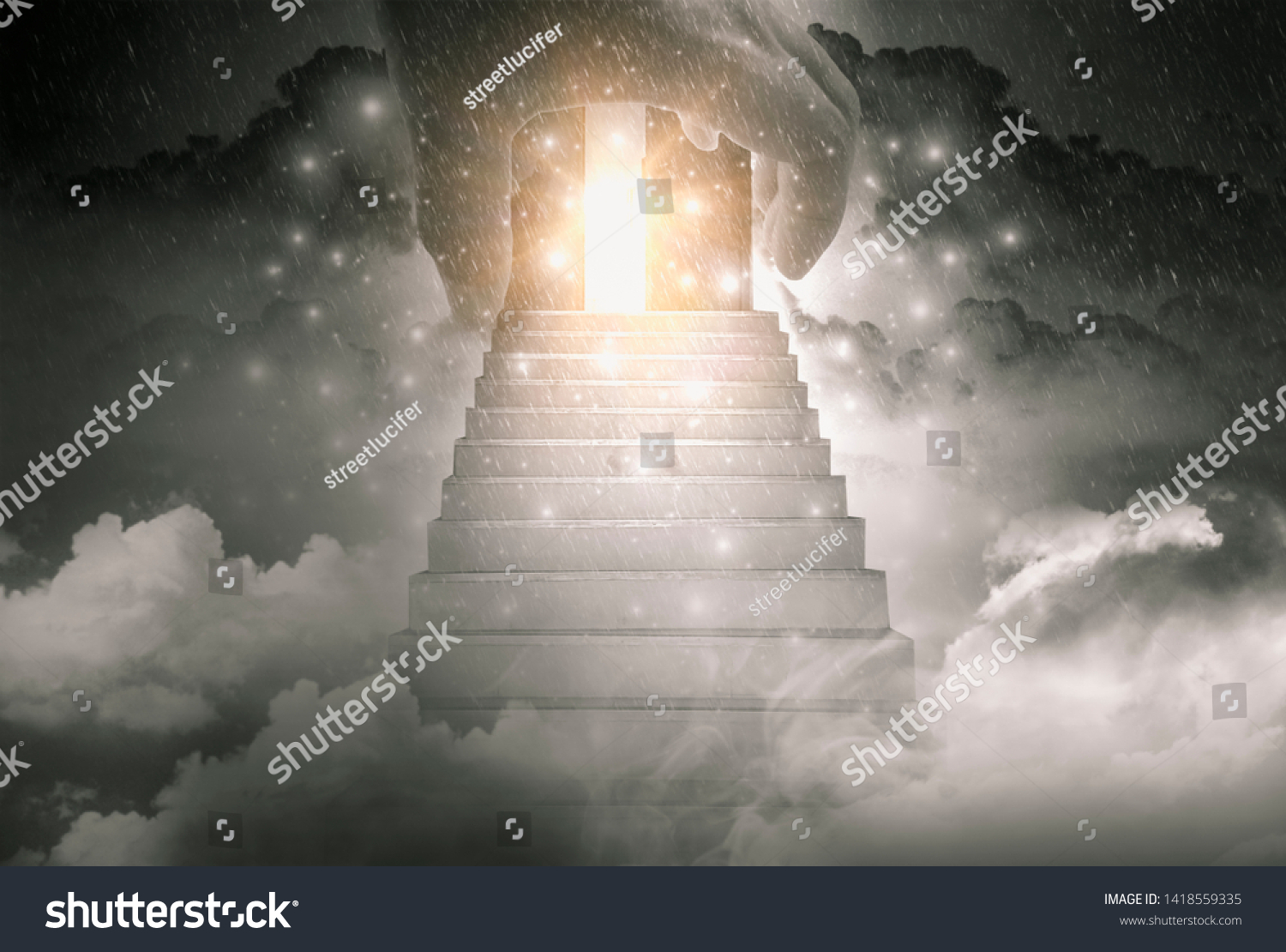 Hand God Stairway Travel Gates Heaven Stock Photo 1418559335 