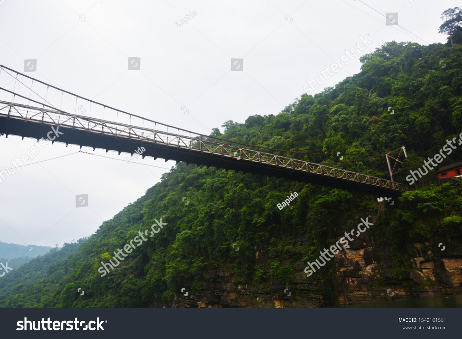 Hanging Suspension Bridge Umngot River Dawki Stock Photo 1542101561 ...