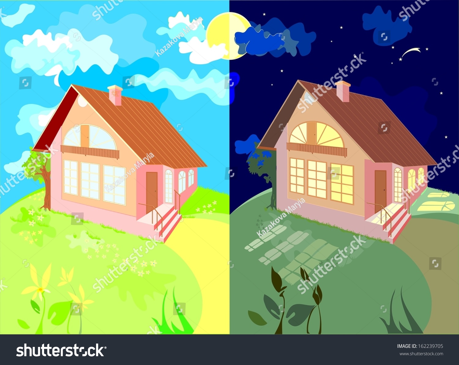 House Night Day Stock Illustration 162239705